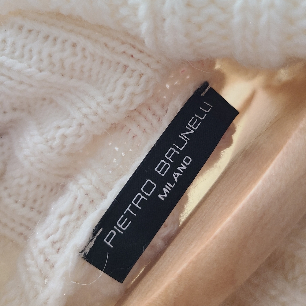 Pietro Brunelli Cream Cable Knit Oversized Turtleneck Sweater - Picture 4 of 5